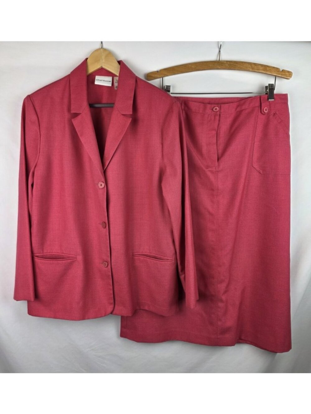 Alfred Dunner Womens Skirt Suit Size 16 Pink Linen Blazer Jacket Long Sleeve
